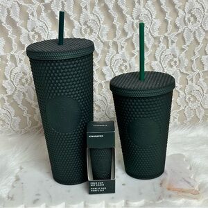 Starbucks 2022 Collection Studded Dark Green Tumbler Set with keychain, new